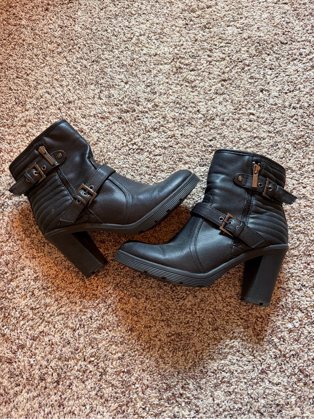 Guess | Black Quilted Ankle Boots with Block Heel